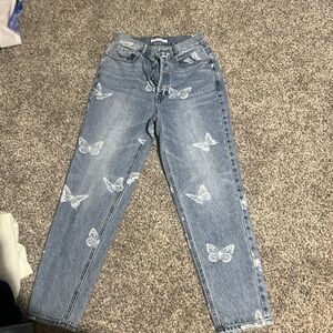 PacSun Blue Straight Leg Butterfly Jeans